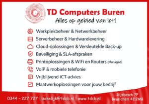 Reclameposter van TD Computers Buren met dienstenaanbod