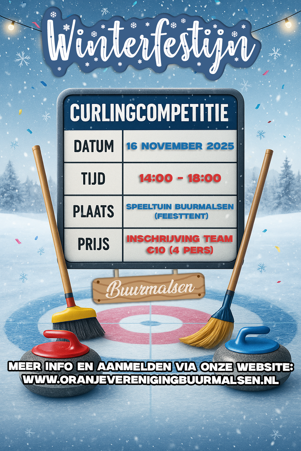 Poster Winterfestijn met curlingcompetitie details